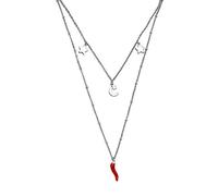 Beloved Collana da donna doppia in acciaio con cornetto portafortuna e charm stelle e luna - catenina lunghezza regolabile - in acciaio inossidabile anallergica - vari modelli