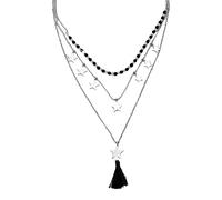 Beloved ❤️ Collana donna in acciaio con cristalli briolè neri - Nappina in cotone e charms a tema - Lunghezza regolabile con moschettone - Stelle