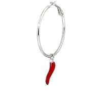 Beloved Mono Orecchino Basic con Charm Pendente in acciaio - adatto a lobi forati - Chiusura a scatto (Silver, Cornetto)