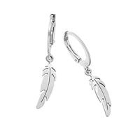 Beloved Orecchini Basic con charm pendente a tema - adatto a lobi forati - Chiusura a scatto (Piuma, Silver)
