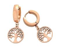 Beloved Orecchini Basic con Charm Pendente in acciaio - adatto a lobi forati - Chiusura a scatto (Rose gold, Albero della vita)