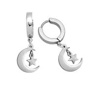 Beloved Orecchini Basic con Charm Pendente in acciaio - adatto a lobi forati - Chiusura a scatto (Silver, Luna e stella)