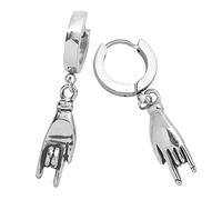 Beloved Orecchini Basic con Charm Pendente in acciaio - adatto a lobi forati - Chiusura a scatto (Silver, Corna)