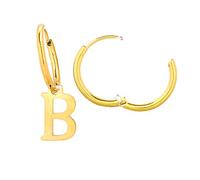 Beloved Orecchini da donna a cerchio in acciaio - Uno con iniziale e uno a cerchietto semplice - Per lobi forati - Chiusura a scatto (Gold Lettera B)