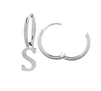 Beloved Orecchini da donna a cerchio in acciaio - Uno con iniziale e uno a cerchietto semplice - Per lobi forati - Chiusura a scatto (Silver Lettera S)