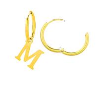 Beloved Orecchini da donna a cerchio in acciaio - Uno con iniziale e uno a cerchietto semplice - Per lobi forati - Chiusura a scatto (Gold Lettera M)