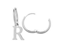 Beloved Orecchini da donna a cerchio in acciaio - Uno con iniziale e uno a cerchietto semplice - Per lobi forati - Chiusura a scatto (Silver Lettera R)