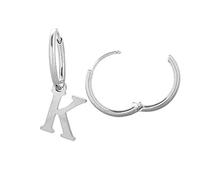 Beloved Orecchini da donna a cerchio in acciaio - Uno con iniziale e uno a cerchietto semplice - Per lobi forati - Chiusura a scatto (Silver Lettera K)