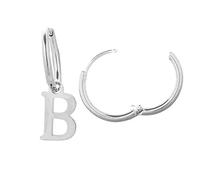 Beloved Orecchini da donna a cerchio in acciaio - Uno con iniziale e uno a cerchietto semplice - Per lobi forati - Chiusura a scatto (Silver Lettera B)