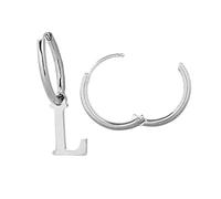 Beloved Orecchini da donna a cerchio in acciaio - Uno con iniziale e uno a cerchietto semplice - Per lobi forati - Chiusura a scatto (Silver Lettera L)