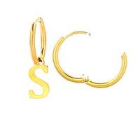 Beloved Orecchini da donna a cerchio in acciaio - Uno con iniziale e uno a cerchietto semplice - Per lobi forati - Chiusura a scatto (Gold Lettera S)