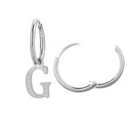 Beloved Orecchini da donna a cerchio in acciaio - Uno con iniziale e uno a cerchietto semplice - Per lobi forati - Chiusura a scatto (Silver Lettera G)