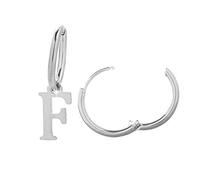 Beloved Orecchini da donna a cerchio in acciaio - Uno con iniziale e uno a cerchietto semplice - Per lobi forati - Chiusura a scatto (Silver Lettera F)