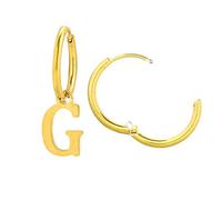 Beloved Orecchini da donna a cerchio in acciaio - Uno con iniziale e uno a cerchietto semplice - Per lobi forati - Chiusura a scatto (Gold Lettera G)