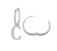 Beloved Orecchini da donna a cerchio in acciaio - Uno con iniziale e uno a cerchietto semplice - Per lobi forati - Chiusura a scatto (Silver Lettera C)