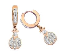 Beloved Orecchini Modern Time con Charm Pendente in acciaio e cristalli bianchi - adatto a lobi forati - Colore Silver o Rose Gold (Rose Gold, Coccinella)