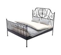 BELOWSYALER 1/12 Scala Miniatura Letto Matrimoniale Letto in Ferro con Biancheria Da Letto Staccabile Casa delle Bambole Modello Scena Puntelli Artigianale Progetto Decorazione