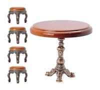 BELOWSYALER 1:12 Scala Vintage Tavolino Rotondo Set Con 4 Sedie Per Miniatura Case Delle Bambole Set Da Pranzo Display Da Collezione