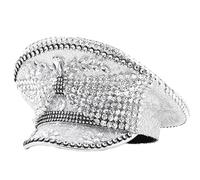 BELOWSYALER Cappello d'argento per adulti con strass carnevale festa costume sposa matrimonio capitano adolescenti forniture di nozze cappello capitano per le donne