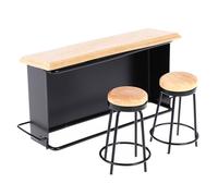 BELOWSYALER Confezione di 3 miniature casa delle bambole pub contatore set con 2 sgabelli struttura in metallo tavolo piano in legno 1/12 accessori scena modello