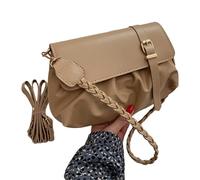 BELOWSYALER Elegante borsa a tracolla pieghettata da donna piccola borsa quadrata con tracolla regolabile PU borsa a tracolla, cachi, One Size