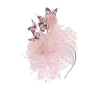BELOWSYALER Elegante cerchietto per capelli con farfalla piumata con design in tulle, per matrimoni, cocktail party, occasioni formali