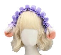 BELOWSYALER Fasce per capelli di agnello per cosplay con archi volant orecchie di agnello fasce per capelli bella copricapo trucco lavaggio viso fasce per capelli festa di compleanno elastico cravatta