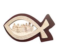BELOWSYALER Figura da collezione della famiglia della statua della scena dell'ultima cena di forma del pesce per la statua religiosa del pesce della decorazione del partito del tempio