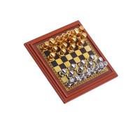BELOWSYALER Set di scacchi in miniatura per case delle bambole accessori e display da tavolo con tavola in metallo e pezzi