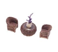 BELOWSYALER Set di tavolo e sedie in vimini in resina in miniatura con dettaglio realistico per case delle bambole Accessori Scena in miniatura