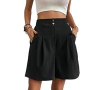 Belriviere Bermuda estivi da donna, pantaloni larghi a gamba larga, casual, a vita alta, alla moda, con tasche, Nero , XL