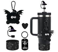 BELSITA Set di accessori per tazza Stanley di Halloween, design a cappello da strega, cinturino nero con manico per bottiglia d'acqua, in silicone, ciondoli Stanley Cup per Stanley Cup da 0,9 g (5