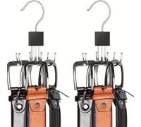Belt Organizer, Rotating Storage Rack, 360° Swivel Metal Hook, Space-Saving Hanger Design, 2PCS Black, for Bedroom, Dorm, Closet, Apartment, Hat, Scarf, Bra, Vest Storage