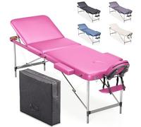 Beltom® Lettino per Massaggi 3 Zone Alluminio 195x70 Cm Portatile Pieghevole Angoli Arrotondati Rinforzati Rosa