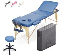 Beltom® Lettino per Massaggio 3 Zone in Legno Dimensione 195/225X70 CM + Sgabello Regolabile in Altezza + Borsa Porta LETTINI Portatile - Pannello Reiki - Angoli ARROTONDATI E RINFORZATI-Blu