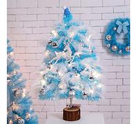 BELUAPI Mini albero di Natale artificiale blu da 26 pollici, grazioso albero di Natale finto con luci cervo palla piuma, piccolo albero di Natale fai-da-te in PVC, elegante decorazione da tavolo per