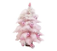BELUAPI Mini albero di Natale artificiale da 18 pollici rosa, grazioso albero di Natale finto con luci cervi, palla piume, piccolo albero di Natale fai-da-te in PVC, elegante decorazione da tavolo