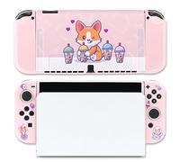 BelugaDesign Custodia per cani Boba, con simpatico cane kawaii Bubble Tea pastello Corgi, custodia a scatto compatibile con Nintendo Switch OLED (Switch OLED, rosa)