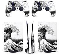BelugaDesign PS5 Onda pelle giapponese | Pittura Great Kanagawa Vinyl Cover Wrap Sticker Set completo Console Controller | Compatibile con Sony Playstation 5 (disco standard PS5, nero bianco)