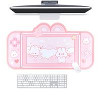 BelugaDesign Sottomano Coniglietto | Tappetino da gioco per tastiera NS Switch Tappetino per mouse grande | Protezione per scrivania sottomano anime rosa pastello con animali (coniglio rosa, grande)