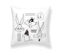 BELUM | Federa per cuscino 100% cotone 45 x 45 cm Modello Looney B&W B | Federa per cuscino Looney Tunes | Federa per cuscino Tessuto Half Panama 100% cotone organico