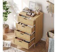 belupai Mobiletto a 4 cassetti,55x39.8x95cm cassettiera in legno e rattan,Mobile multiuso con maniglie in metallo, Credenza per camera da letto, soggiorno, corridoio,Colore Rovere