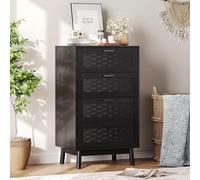 belupai Mobiletto a 4 cassetti,55x39.8x95cm cassettiera in legno e rattan,Mobile multiuso con maniglie in metallo, Credenza per camera da letto, soggiorno, corridoio,Nero