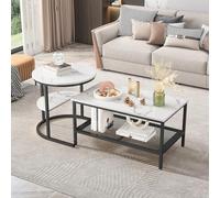 belupai Tavoli da caffè rotondi e rettangolari con deposito, set moderno di tavolino estraibile, design imitazione marmo, set di 2 tavolini in metallo, gambe per divano, soggiorno, camera da letto