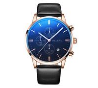 BELUSHI Multifunzione impermeabile cinturino in pelle orologi da uomo a tre a sei pin casuale di affari al quarzo (nero)