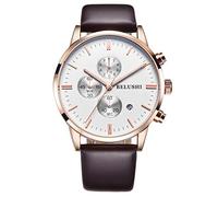 BELUSHI Multifunzione impermeabile cinturino in pelle orologi da uomo a tre a sei pin casuale di affari al quarzo (Brown)