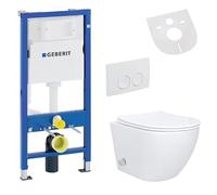 Belvit Set completo per WC sospeso con funzione bidet - WC da parete bianco con Taharet e Geberit UP100, coperchio WC con abbassamento automatico, isolamento acustico, piastra di azionamento, sistema