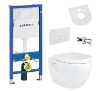 Belvit Set completo per WC sospeso con funzione bidet - WC da parete bianco con Taharet e Geberit UP100, valvola di intercettazione, ceramica senza bordi, coperchio WC con abbassamento automatico e