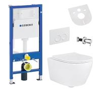 Belvit Set completo per WC sospeso con funzione bidet - WC da parete bianco con Taharet e Geberit UP100, coperchio WC con abbassamento automatico, nano-smalto, piastra di azionamento e valvola di