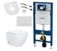 Belvit Set completo per WC sospeso con funzione bidet, WC da parete bianco con taharet e UP320 elemento di preparete, in ceramica senza bordi e sedile WC con chiusura morbida e piastra a pressione